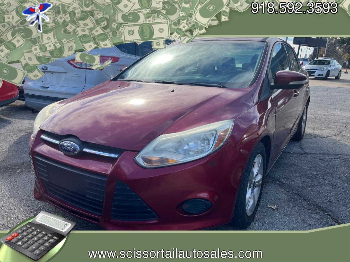 2013 RED FORD FOCUS SE SE Sedan (1FADP3F23DL) with an 2.0L L4 DOHC 16V engine, located at 8101 E. Skelly Dr., Tulsa, OK, 74129, (918) 592-3593, 36.121891, -95.888802 - Photo#0